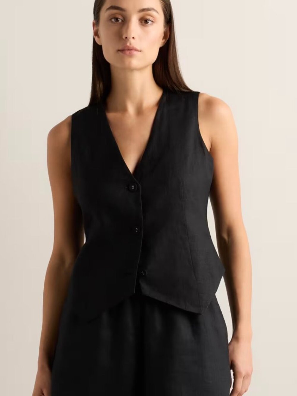 Quince 100% European Linen Vest Black L